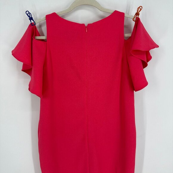 3/$25 Cynthia Rowley Shift Dress 4 Cold Shoulder Flounce Short Sleeves Pink NWT - Picture 8 of 10